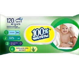 Салфетки влажные 120шт 100% чистоты с клап Алоэ (14)