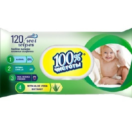 Салфетки влажные 120шт 100% чистоты с клап Алоэ (14)