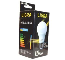 Лампа LED LIGRA 1 год гарант A60 E27 15W 4100К 1350Lm