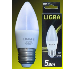 Лампа LED LIGRA 1 год гарант C37 E27 5W 4100K 450 Lm