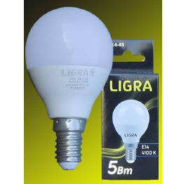 Лампа LED LIGRA 1 год гарант G45 E14 5W 4100K 450 Lm