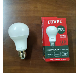 Лампа LED LUXEL 2 года гарант A60 E27 15W 4000K 150Вт 1350Lm