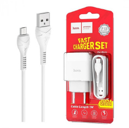 .СЗУ microUSB Hoco C72A 2.1A-1USB 2в1 белое 1 м