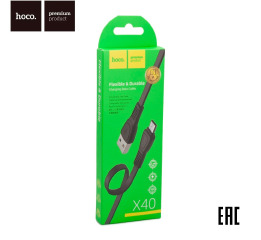 Кабель microUSB Hoco X40 плоский чорний 1 м