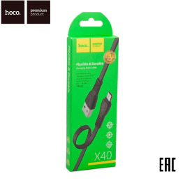 Кабель microUSB Hoco X40 плоский чорний 1 м