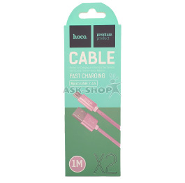 Кабель microUSB Hoco X2  тканевой розовый 1 м