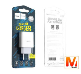 Блочек USB Hoco C73A 2.4A 2USB белый