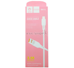 Кабель iPhone (5/6/7/8...) Denmen D01L білий 2.4A 1м