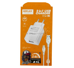 .СЗУ iPhone Gerlax A1L 2.4A-1USB білий 1м