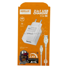 .СЗУ iPhone Gerlax A1L 2.4A-1USB білий 1м