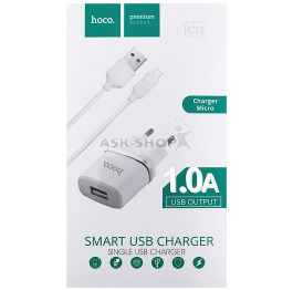 .СЗУ microUSB Hoco C11 1A 2в1 белое