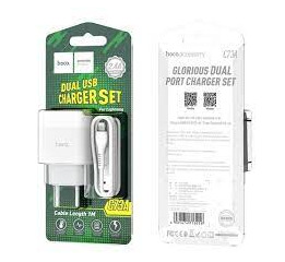 .СЗУ iPhone Hoco C73A 2.4A-2USB белое 1м
