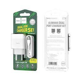 .СЗУ iPhone Hoco C73A 2.4A-2USB белое 1м