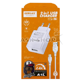 .СЗУ iPhone Gerlax A1L 2.4A-1USB белое 1м