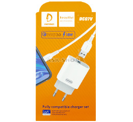 .СЗУ microUSB Denmen DC07V 3,6A 1USB QC3.0 18w белое