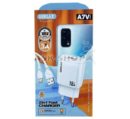 МЗП microUSB Gerlax A7V 3A-1USB 18w QC3.0 1м біл