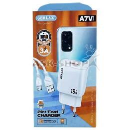 МЗП microUSB Gerlax A7V 3A-1USB 18w QC3.0 1м біл