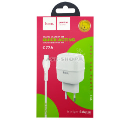 .СЗУ microUSB Hoco C77A 2.4A-2USB 2в1 біле 1м
