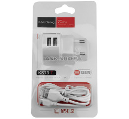 .СЗУ Type-C Koni KS73T 2.4А-2USB 2в1 белое
