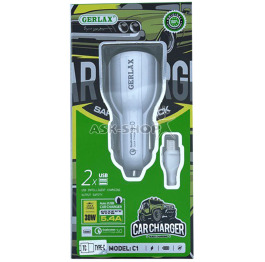 АЗУ Type-C Gerlax C1 2USB-5.4A 30w QC3.0 белый