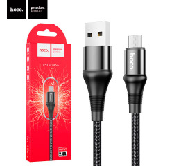 Кабель microUSB Hoco X50 ткан чор 1м
