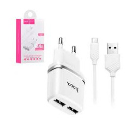 .СЗУ microUSB Hoco C12 2.4A-2USB 2в1 белое