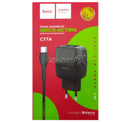 .СЗУ Type-C HOCO C77A 2.4A-2USB 2в1 чор 1м