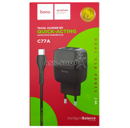 .СЗУ Type-C HOCO C77A 2.4A-2USB 2в1 чор 1м