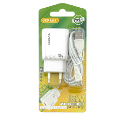 .СЗУ Type-C Gerlax A71T 3A-1USB 18w QC3.0 біле 1м