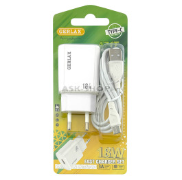 .СЗУ Type-C Gerlax A71T 3A-1USB 18w QC3.0 біле 1м