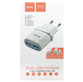 Блочок USB Hoco C12 2.4A 2USB білий (10)