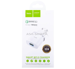 Блочок USB Hoco C12Q 3.0A 1USB QC3.0 біл