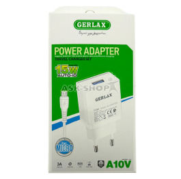 .СЗУ microUSB Gerlax A10V 3A-1USB 15w QC3.0 біл 1м