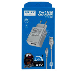 .СЗУ microUSB Gerlax A1V 2.4A-1USB-5V біл 1м