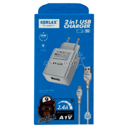 .СЗУ microUSB Gerlax A1V 2.4A-1USB-5V біл 1м