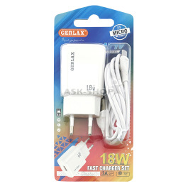 .СЗУ microUSB Gerlax A71V 3A-1USB 18w QC3.0 біл 1м