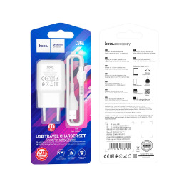 МЗП microUSB Hoco C96A 2.1A 2в1 1м біл