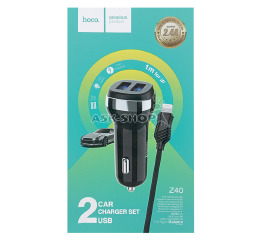 АЗП iPhone Hoco Z40 2.4A/2USB чор 1м