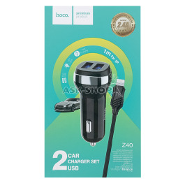 АЗП iPhone Hoco Z40 2.4A/2USB чор 1м