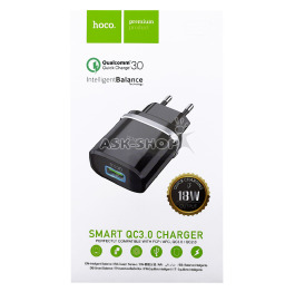 Блочок USB Hoco C12Q 3.0A 1USB QC3.0 чор