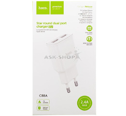 Блочок USB Hoco C88A 2.4A/2USB біл
