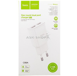 Блочок USB Hoco C88A 2.4A/2USB біл