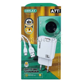 МЗП Type-C Gerlax A7T 3A-1USB 18w QC3.0 1м біл