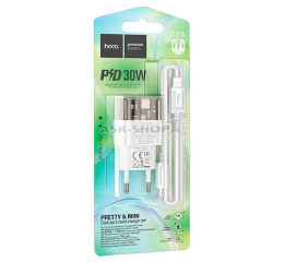 МЗП iPhone (PD+USB) Hoco C131A 3A/1USB/QC3.0/PD30W біл-чор