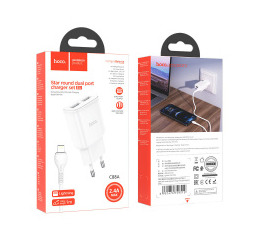 .СЗУ Type-C Hoco C88A 2.4A-2USB 2в1 біл 1м (12)