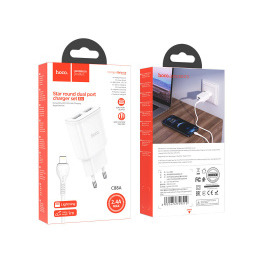 .СЗУ Type-C Hoco C88A 2.4A-2USB 2в1 біл 1м (12)