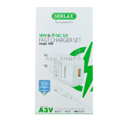 МЗП microUSB Gerlax A3V 3A/1USB/18W/QC3.0 1м біл
