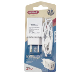 МЗП microUSB Gerlax A9V 3A/2USB/15W 1м біл