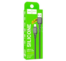 Кабель microUSB Hoco X101 2.4A силікон чор 1м (30)