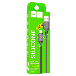 Кабель microUSB Hoco X101 2.4A силікон чор 1м (30)